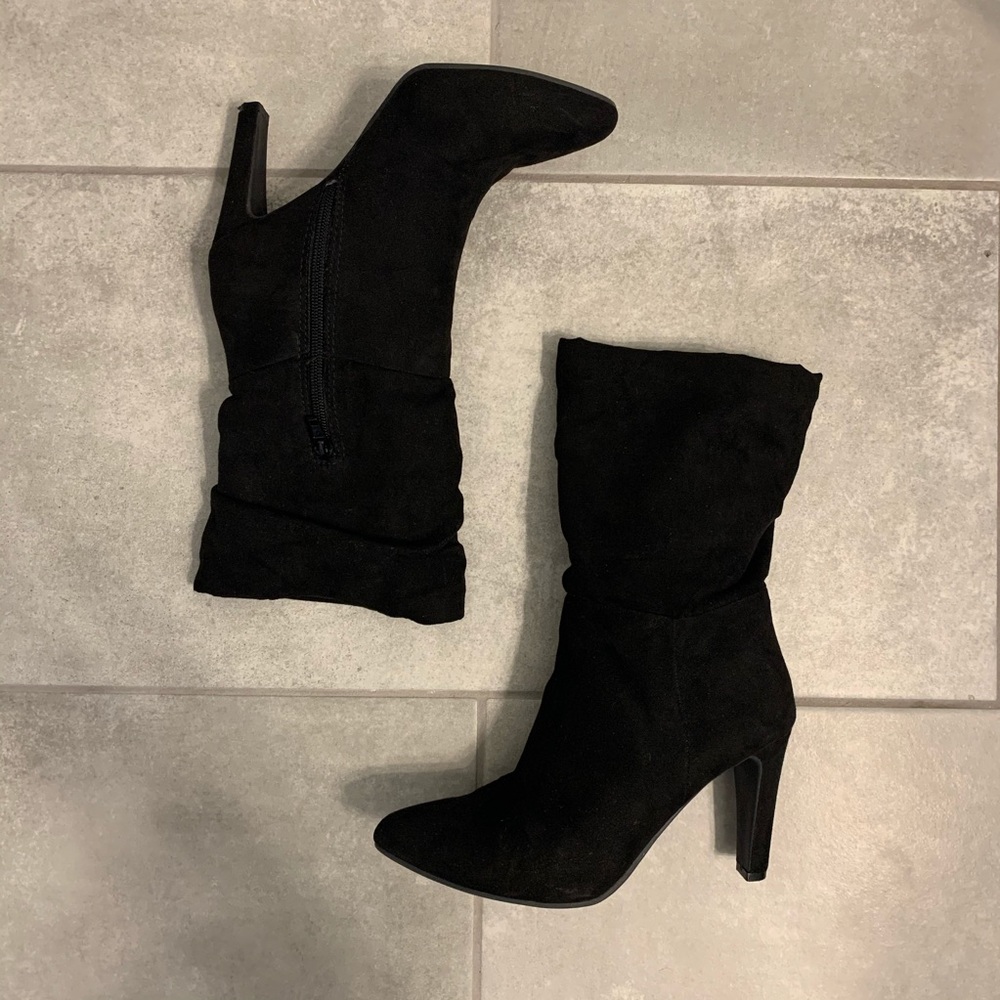 Big Buddha Black Suede Heeled Slouch Boots 6 1/2